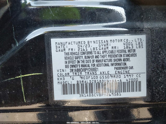 Aukcja sprzedaży 2023 Nissan Sentra Sv Xtronic Cvt, vin: 3N1AB8CV8PY269581, numer aukcji: 45999002