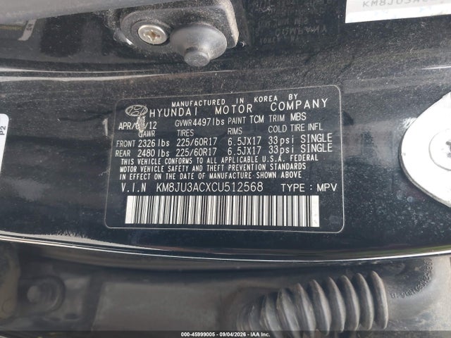 Продажа на аукционе авто 2012 Hyundai Tucson Gls, vin: KM8JU3ACXCU512568, номер лота: 45999005