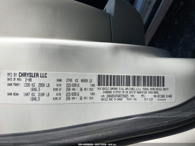 45999009 :رقم المزاد ، 2A8HR54PX8R729825 vin ، 2008 Chrysler Town & Country Touring مزاد بيع