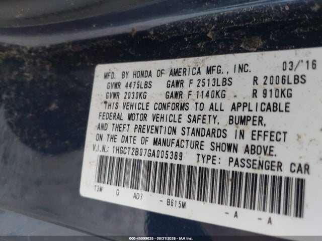 Honda Accord Touring 2016 1HGCT2B07GA005389 Image 9