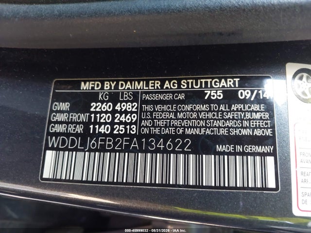 2015 Mercedes-benz Cls 400 მანქანა იყიდება აუქციონზე, vin: WDDLJ6FB2FA134622, აუქციონის ნომერი: 45999032