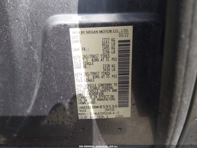 Продажа на аукционе авто 2022 Nissan Frontier Pro-x 4x2, vin: 1N6ED1EJ0NN659530, номер лота: 45999055