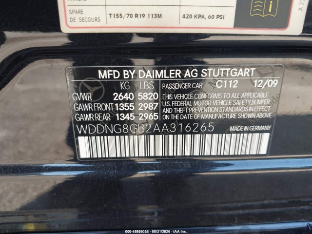 Aukcja sprzedaży 2010 Mercedes-benz S 550 4matic, vin: WDDNG8GB2AA316265, numer aukcji: 45999058