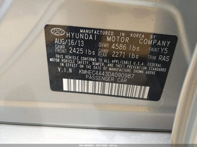 Aukcja sprzedaży 2013 Hyundai Sonata Hybrid, vin: KMHEC4A43DA090987, numer aukcji: 45999064