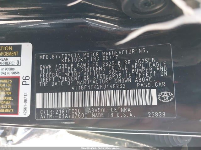 Aukcja sprzedaży 2017 Toyota Camry Le, vin: 4T1BF1FK2HU448262, numer aukcji: 45999065
