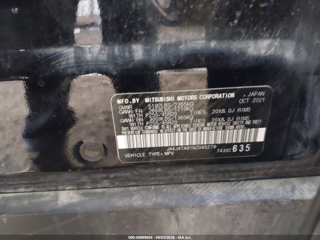 2022 Mitsubishi Outlander Es 2.5 S-awc მანქანა იყიდება აუქციონზე, vin: JA4J4TA81NZ045279, აუქციონის ნომერი: 45999084