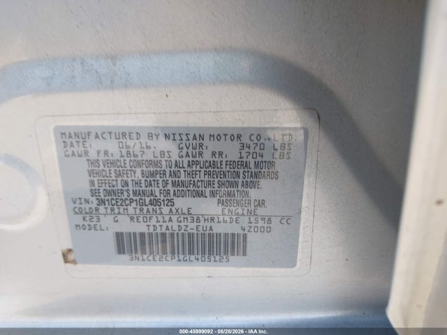 Продажа на аукционе авто 2016 Nissan Versa Note S (sr)/s Plus/sl/sr/sv, vin: 3N1CE2CP1GL405125, номер лота: 45999092