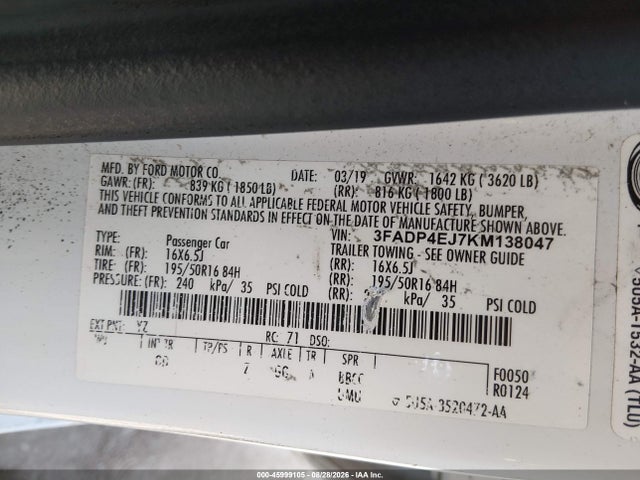 Ford FIESTA SE 2019 3FADP4EJ7KM138047 Image 9