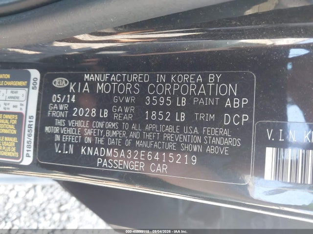 Aukcja sprzedaży 2014 Kia Rio Lx, vin: KNADM5A32E6415219, numer aukcji: 45999118