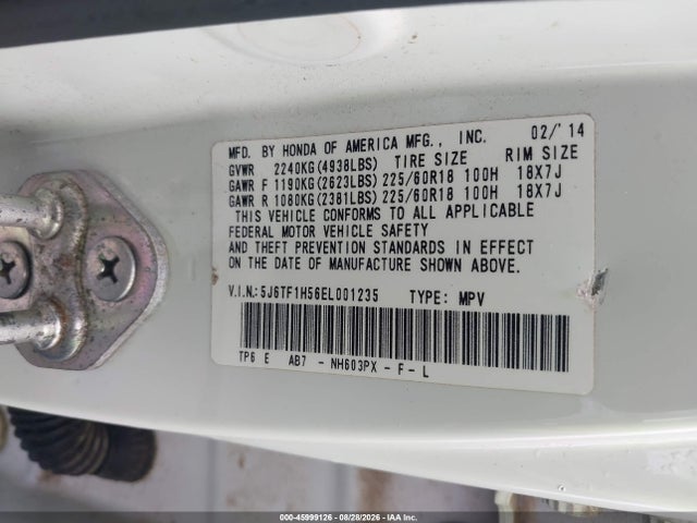 Продаж на аукціоні авто 2014 Honda Crosstour Ex-l V6, vin: 5J6TF1H56EL001235, номер лоту: 45999126