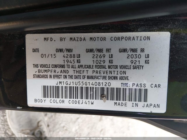 Aukcja sprzedaży 2016 Mazda Mazda6 I Sport, vin: JM1GJ1U55G1408120, numer aukcji: 45999129