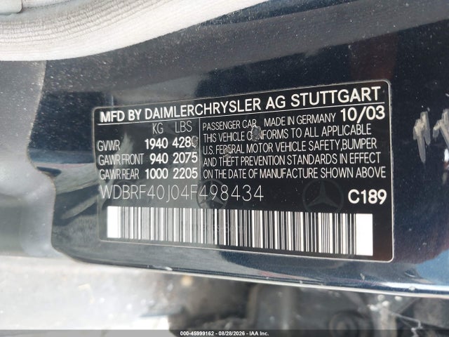 Aukcja sprzedaży 2004 Mercedes-benz C 230 Kompressor Sport/sport, vin: WDBRF40J04F498434, numer aukcji: 45999162