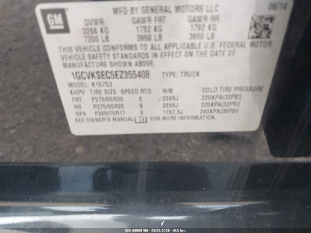 Продажа на аукционе авто 2014 Chevrolet Silverado 1500 Ltz, vin: 1GCVKSEC5EZ355408, номер лота: 45999185