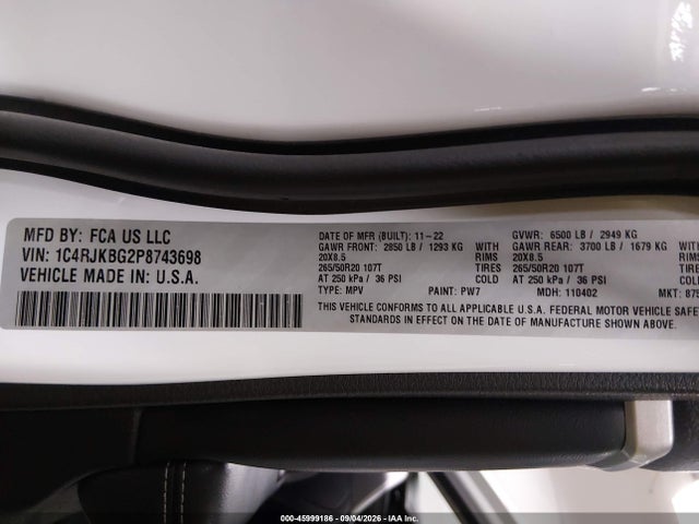 2023 Jeep Grand Cherokee L Limited 4x4 მანქანა იყიდება აუქციონზე, vin: 1C4RJKBG2P8743698, აუქციონის ნომერი: 45999186