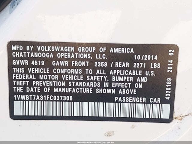 1VWBT7A31FC037306 Volkswagen Passat 1.8t Sport