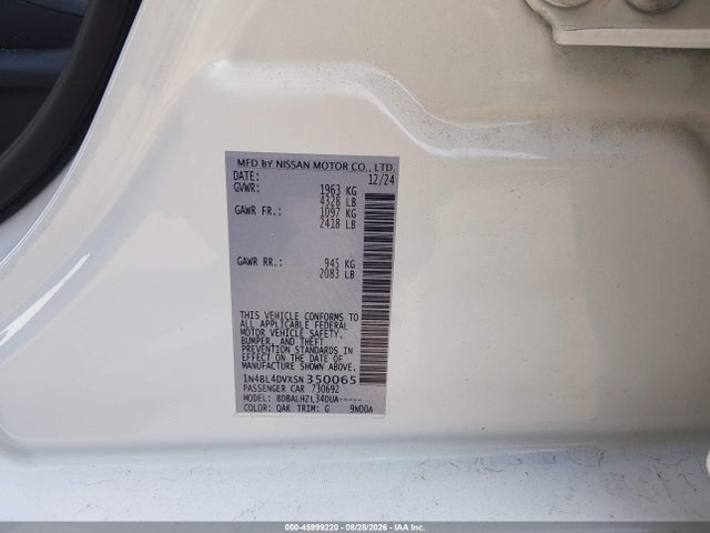 Продаж на аукціоні авто 2025 Nissan Altima Sv Fwd, vin: 1N4BL4DVXSN350065, номер лоту: 45999220