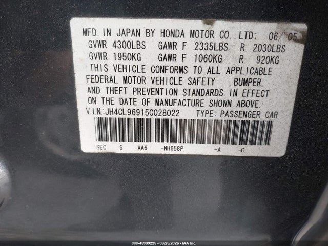 Продажа на аукционе авто 2005 Acura Tsx, vin: JH4CL96915C028022, номер лота: 45999225