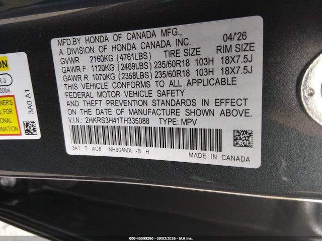 Aukcja sprzedaży 2026 Honda Cr-v Ex 2wd, vin: 2HKRS3H41TH335088, numer aukcji: 45999260