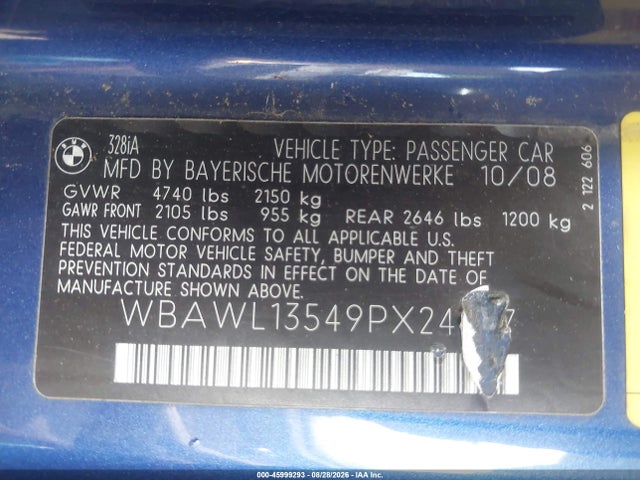 Aukcja sprzedaży 2009 Bmw 328i, vin: WBAWL13549PX24077, numer aukcji: 45999293