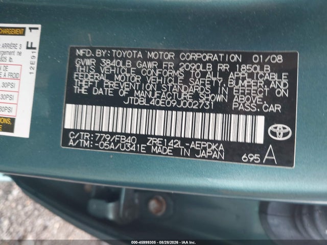 Продажа на аукционе авто 2009 Toyota Corolla Le, vin: JTDBL40E09J002731, номер лота: 45999305