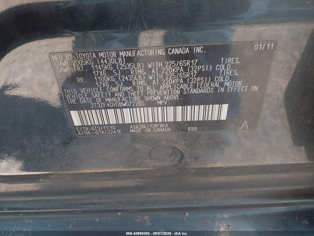 2011 Toyota Rav4 მანქანა იყიდება აუქციონზე, vin: 2T3ZF4DV0BW072205, აუქციონის ნომერი: 45999308