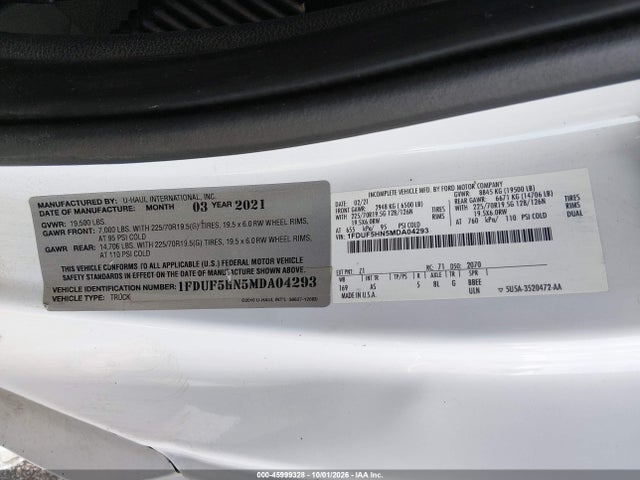Aukcja sprzedaży 2021 Ford F-550 Chassis Xl, vin: 1FDUF5HN5MDA04293, numer aukcji: 45999328