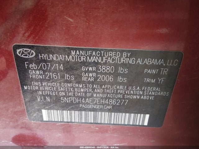 Продажа на аукционе авто 2014 Hyundai Elantra Se, vin: 5NPDH4AE7EH486277, номер лота: 45999348