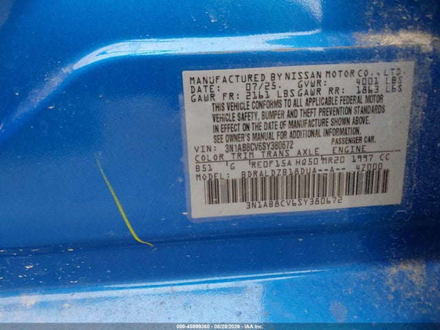 Продажа на аукционе авто 2025 Nissan Sentra Sv, vin: 3N1AB8CV6SY380672, номер лота: 45999360