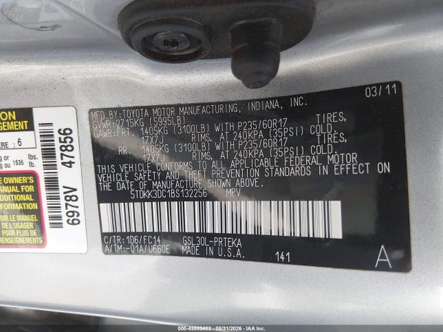 Aukcja sprzedaży 2011 Toyota Sienna Le V6, vin: 5TDKK3DC1BS132256, numer aukcji: 45999403