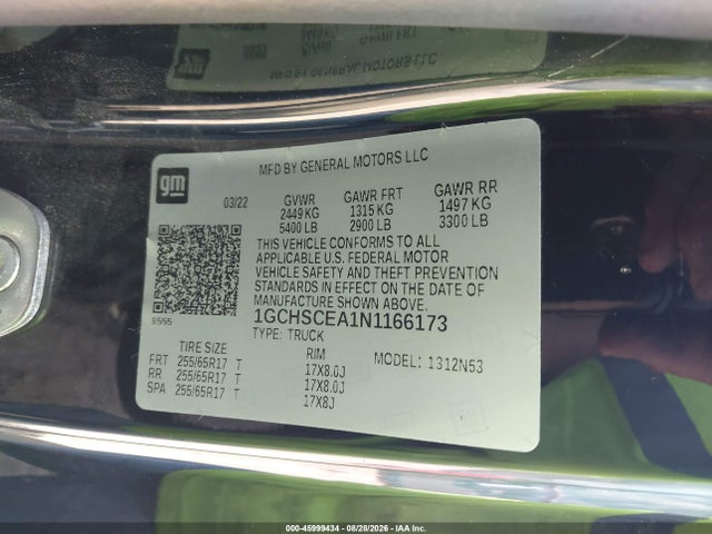 Aukcja sprzedaży 2022 Chevrolet Colorado 2wd  Long Box Lt, vin: 1GCHSCEA1N1166173, numer aukcji: 45999434