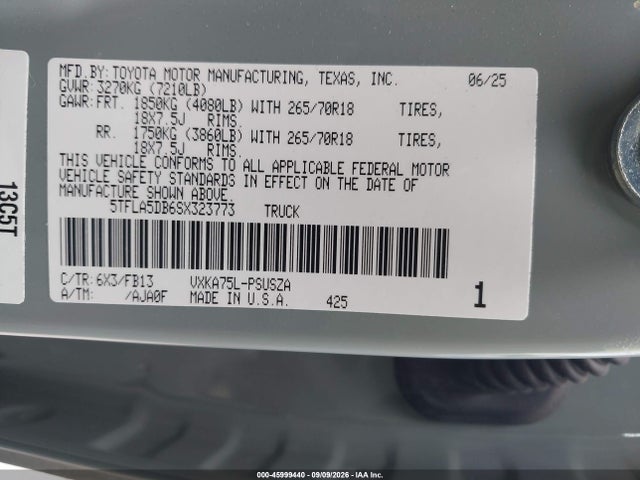 45999440 :رقم المزاد ، 5TFLA5DB6SX323773 vin ، 2025 Toyota Tundra Sr5 مزاد بيع