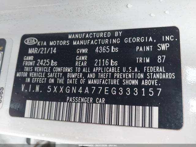 KIA OPTIMA EX 2014 5XXGN4A77EG333157 Image 9