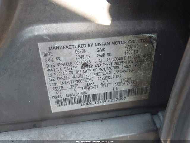 45999476 :رقم المزاد ، 1N4AL11E96C237997 vin ، 2006 Nissan Altima 2.5 S مزاد بيع