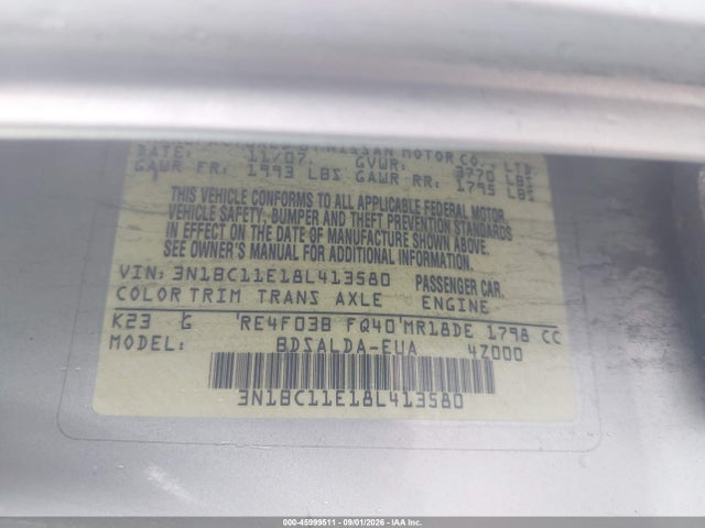 Продажа на аукционе авто 2008 Nissan Versa 1.8s, vin: 3N1BC11E18L413580, номер лота: 45999511