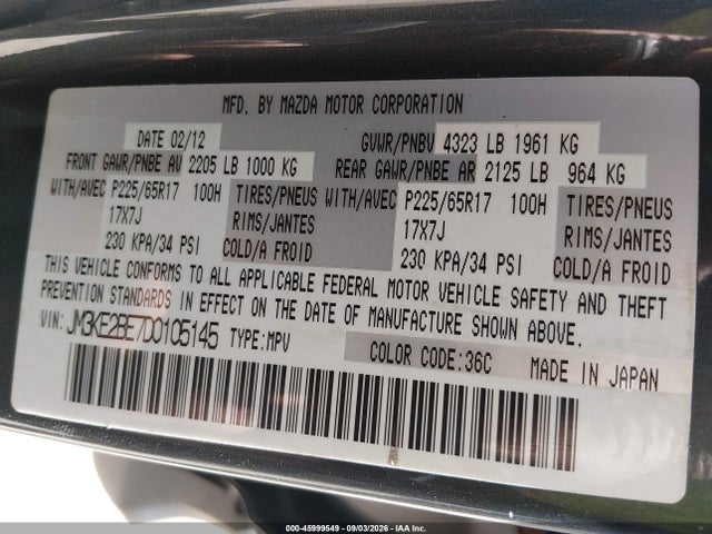Aukcja sprzedaży 2013 Mazda Cx-5 Sport, vin: JM3KE2BE7D0105145, numer aukcji: 45999549