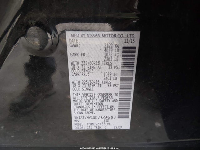 Продажа на аукционе авто 2016 Nissan Rogue Sl, vin: 5N1AT2MV1GC769687, номер лота: 45999590