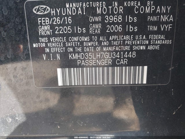 Продажа на аукционе авто 2016 Hyundai Elantra Gt, vin: KMHD35LH7GU341448, номер лота: 45999592