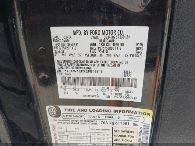 2014 Ford F-150 Stx მანქანა იყიდება აუქციონზე, vin: 1FTFW1EFXEFB15818, აუქციონის ნომერი: 45999607