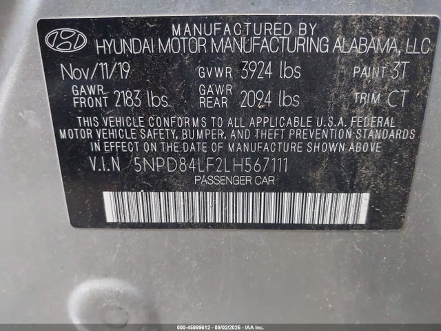 Продаж на аукціоні авто 2020 Hyundai Elantra Sel, vin: 5NPD84LF2LH567111, номер лоту: 45999612