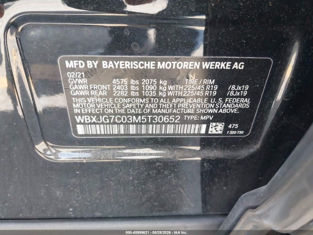 Продажа на аукционе авто 2021 Bmw X1 Sdrive28i, vin: WBXJG7C03M5T30652, номер лота: 45999621
