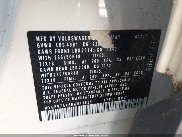 Aukcja sprzedaży 2011 Volkswagen Tiguan Se, vin: WVGBV7AX8BW541825, numer aukcji: 45999624