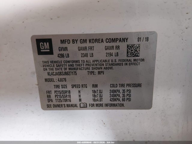 Продажа на аукционе авто 2018 Buick Encore Preferred, vin: KL4CJASB3JB627175, номер лота: 45999646