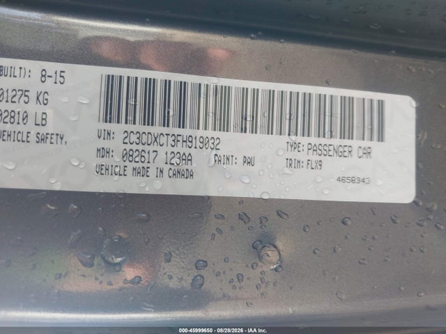 45999650 :رقم المزاد ، 2C3CDXCT3FH919032 vin ، 2015 Dodge Charger Road/track مزاد بيع