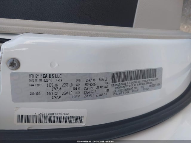 Aukcja sprzedaży 2019 Chrysler Pacifica Touring L, vin: 2C4RC1BG4KR680797, numer aukcji: 45999652