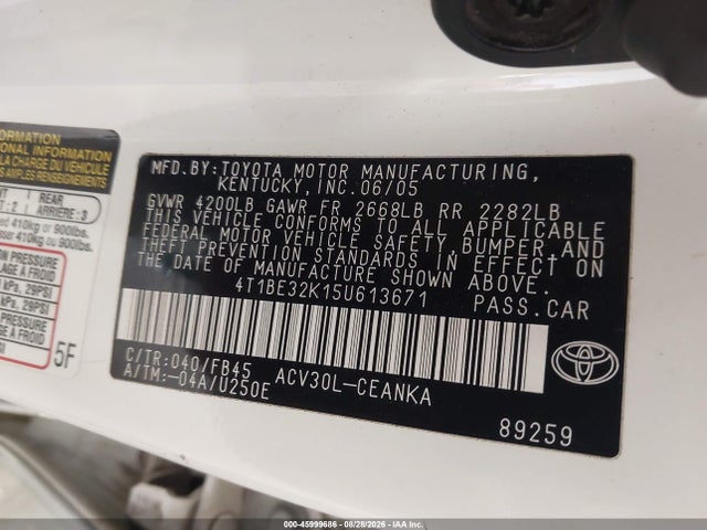 Aukcja sprzedaży 2005 Toyota Camry Le, vin: 4T1BE32K15U613671, numer aukcji: 45999686
