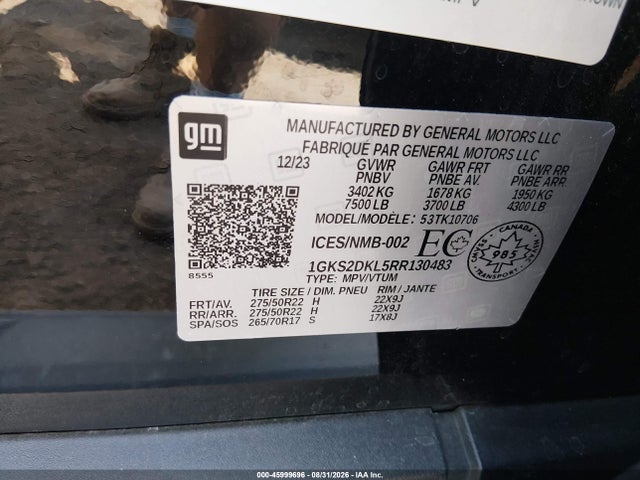 45999696 :رقم المزاد ، 1GKS2DKL5RR130483 vin ، 2024 Gmc Yukon Denali مزاد بيع