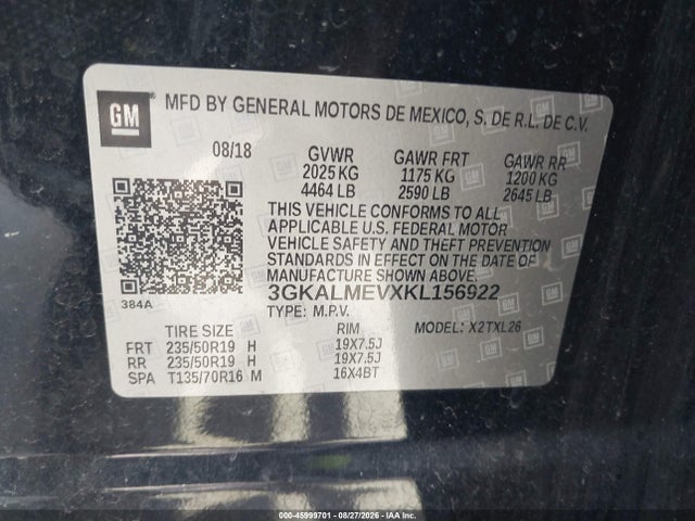 Aukcja sprzedaży 2019 Gmc Terrain Sle, vin: 3GKALMEVXKL156922, numer aukcji: 45999701