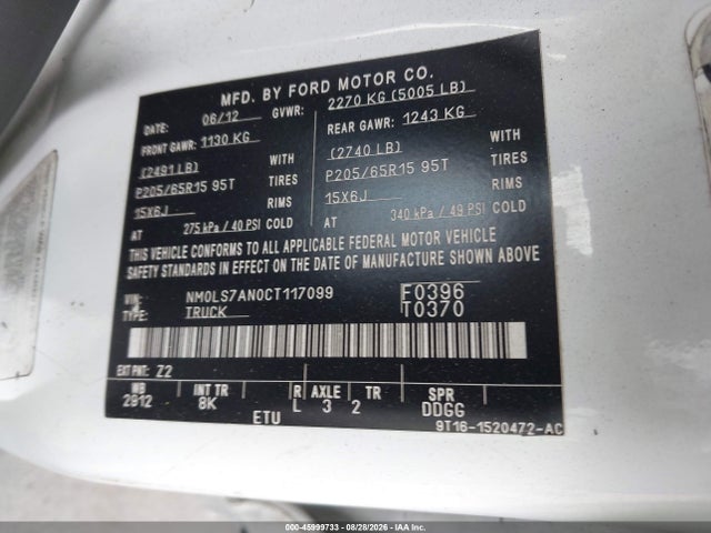 Auction sale of the 2012 Ford Transit Connect Xl, vin: NM0LS7AN0CT117099, lot number: 45999733