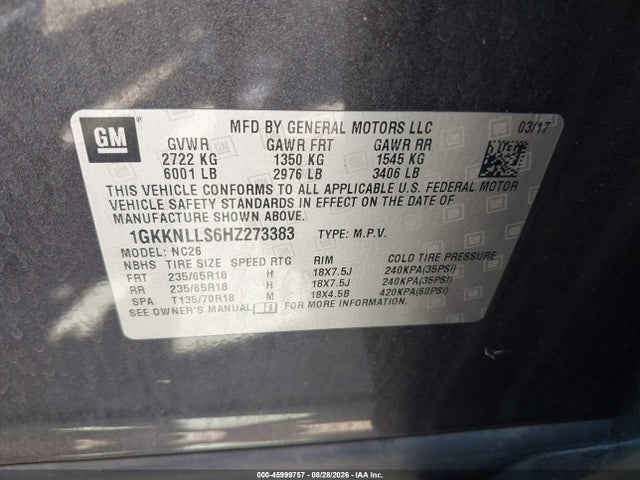 Продажа на аукционе авто 2017 Gmc Acadia Sle-2, vin: 1GKKNLLS6HZ273383, номер лота: 45999757