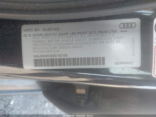 Aukcja sprzedaży 2016 Audi A6 2.0t Premium Plus, vin: WAUGFAFC6GN140195, numer aukcji: 45999759